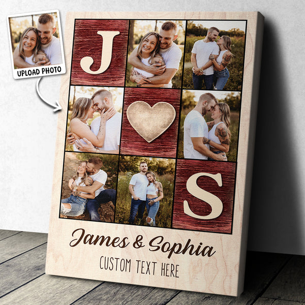 Custom Canvas Print With Couple Photo And Initials Name - Personalized Customized Canvas - Best Valentines Day Gifts For Couple