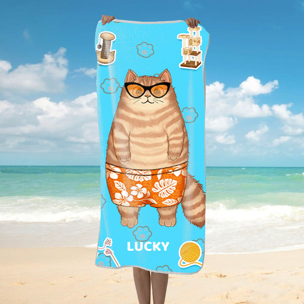 Swimsuit Fluffy Cats Gift For Pet Lovers - Cat Lovers - Personalized Beach Towel