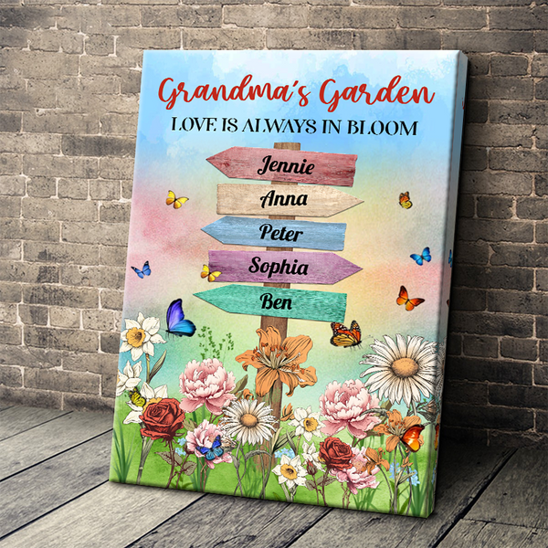 Grandma's Garden Birth Month Flowers Names - Personality Customized Canvas - Gift For Family