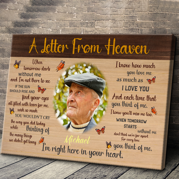 A Letter From Heaven, Personalized Canvas Prints, Custom Photo, Memorial Gifts, Bereavement Gifts, Remembrance Gifts