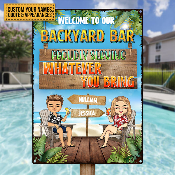 Welcome To Patio Bar - Gift For Couples - Personalized Custom Metal Sign Pool Sign Backyard Sign