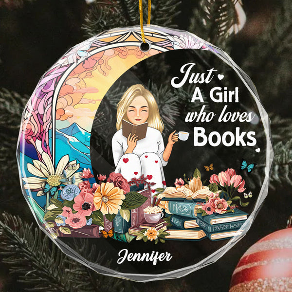 Just A Girl Who Loves Books - Customized Personalized Glass Ornament - Gift For Girl Woman