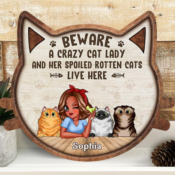 Beware A Crazy Lady & Her Cat - Personalized Customized Doorsign Best Gift For Pet Cat Lover