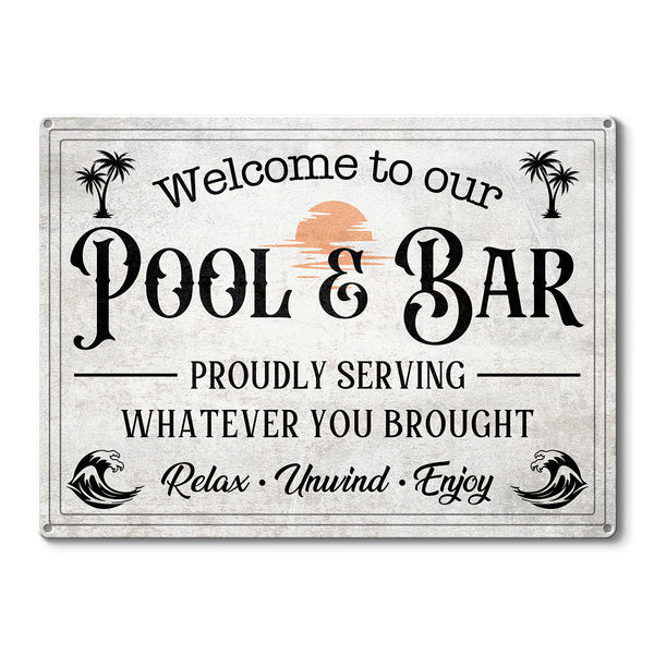 Welcome To Our Pool & Bar - Swimming Metal Sign Home Yard Poolside Decoration
