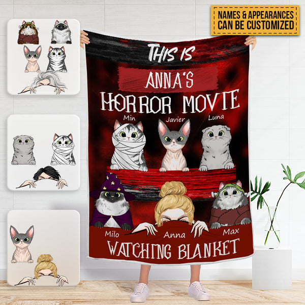 This Is My Horror Movie Watching Blanket - Pet Blanket - Gifts For Cat Lovers Personalized Custom Blanket