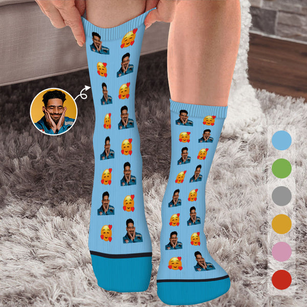 Custom Photo Face Heart Socks - Personalized Customized Stocking Gift For Him, Her