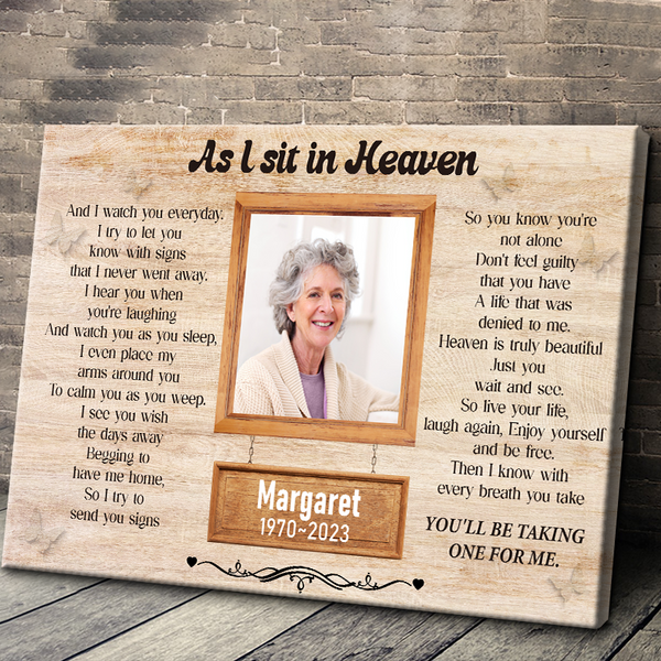 As I Sit In Heaven - Memorial Gifts For Loss, In Memory Of Loved One Gift  Gifts Personalized Custom Framed Canvas Wall Art