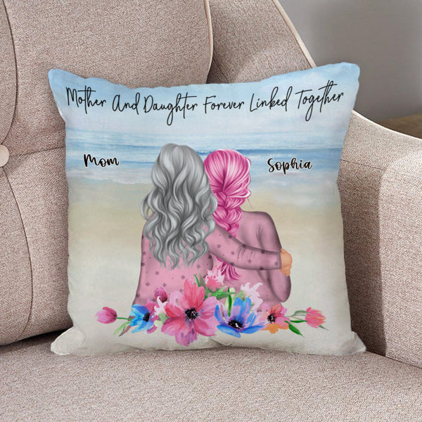 Mother & Daughter Forever Linked Together - Gifts For Mother, Daughter - Personalized Custom Pillow