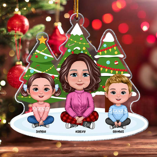 Grandma And Grandkids Under The Christmas Tree - Personality Customized Ornament - Christmas Gift For Family