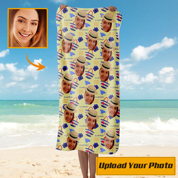 Custom Photo Personalized Custom Beach Towel Yellow Upload Image Best Gift For Your Friends, Lovers, Family
