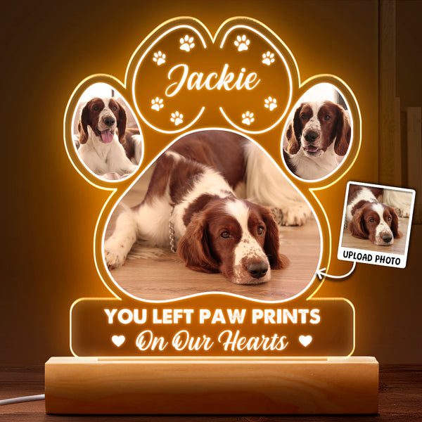 Custom Photo You Left A Paw Prints On Our Hearts - Customized Personalized 3D LED Light - Gift For Dog Lovers, Pet Lovers