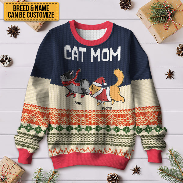 Cat Dad/Mom Winter Cat Sweater Shirt - Ugly Sweater - Gifts For Cat Lovers Personalized Custom Ugly Sweater