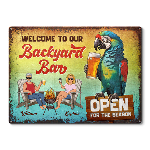 Welcome To Our Backyard Bar -  Customized Personalized Metal Sign - Gift For Couple Lover