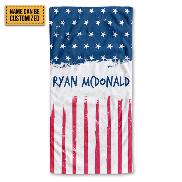 US Flag Personalized Bath Towel Personalized Name - Beach Towel - Custom Pool Towel Beach Towel