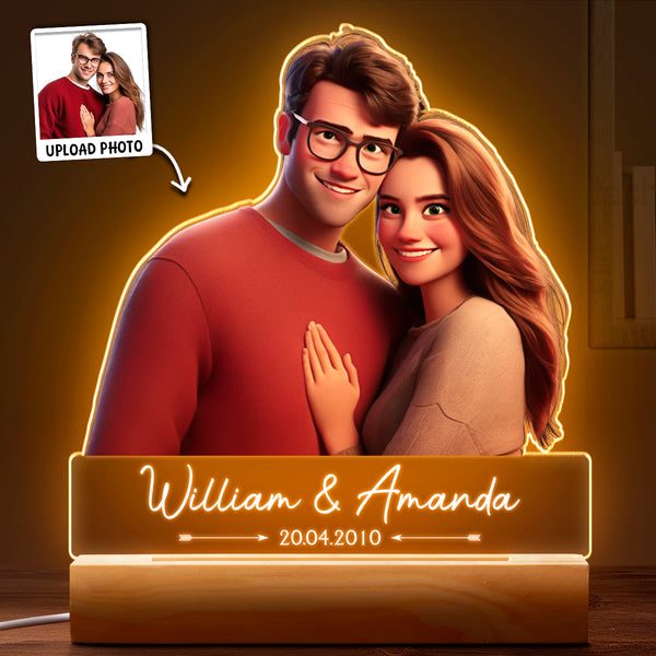 Custom Photo Cartoon Style - Customized Personalized 3D LED Light - Gift For Couple, Family