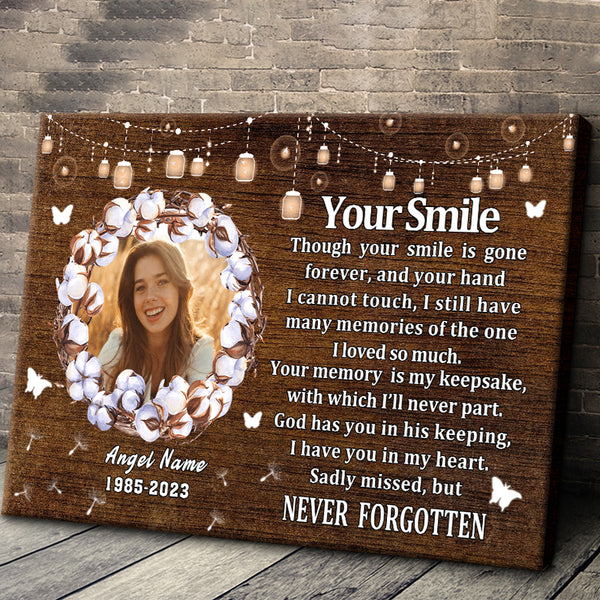 Custom Photo Personalized Canvas Wall Art Memorial Gifts Sympathy Gifts Bereavement Tribute Gifts, Your Smile