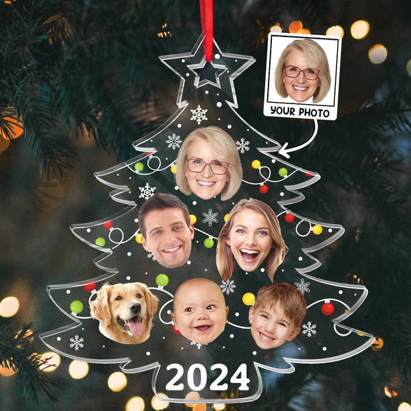 Custom Photo Christmas Tree -  Personalized Acrylic Ornament - Gift For Family