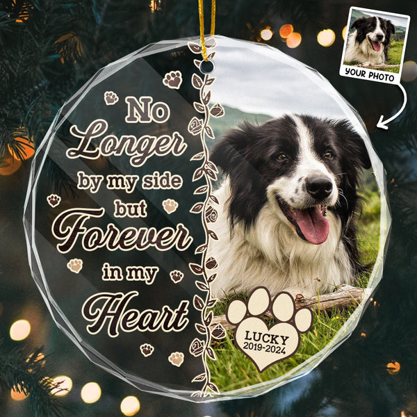 Custom Photo Forever In My Heart - Customized Personalized Glass Ornament - Memorial Christmas Gift For Pet Loss