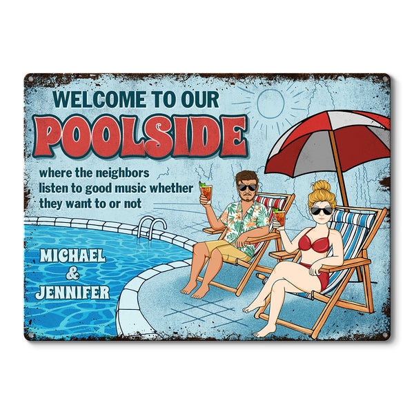 Welcome To Poolside - Personalized Customized Metal Sign - Swimming Pool Decoration - Gift For Couple