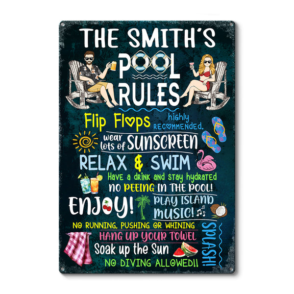 Swimming Pool Rules - Personalized Metal Signs - Gift For Family, Couples - Outdoor Pool Decor