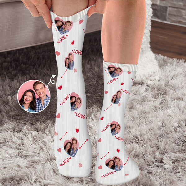 Custom Photo Face Love Couple - Personalized Customized Socks - Gift For Couple Lover - Valentine's Day Gift