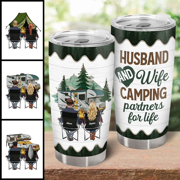 Husband Wife Camping Partners - Personality Customized Tumbler - Gift For Camping Lovers