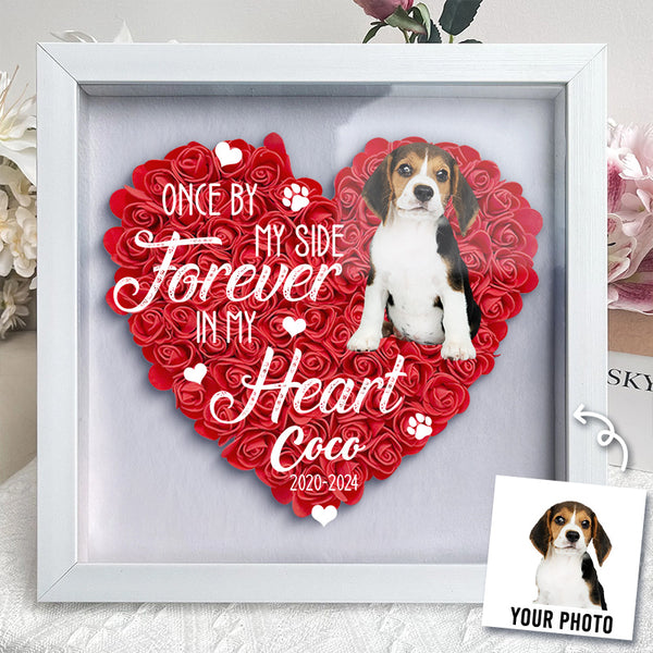 Custom Photo Once By My Side - Pet Memorial - Customized Flower Shadow Box - Gift For Pet Lover Dog Mom Dad