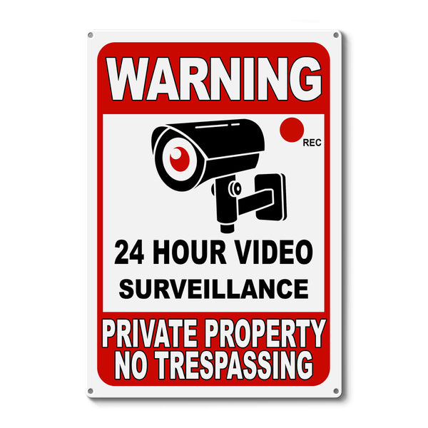 Warning 24 Hour Video Monitor Metal Sign Home Courtyard Decoration