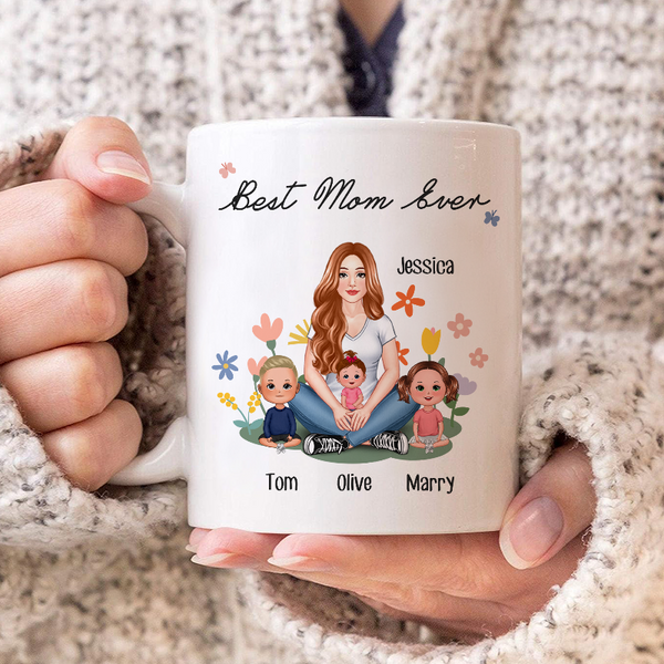 Best Mom Ever Mother Sitting With Kids Gift For Mother Personalized Custom Ceramic Mug