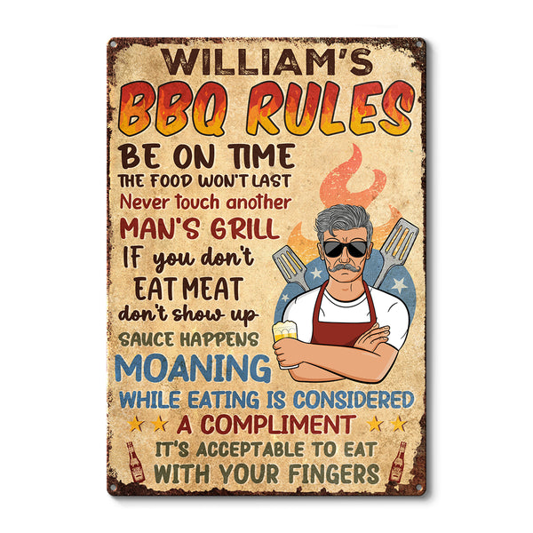 Grilling Dad Grandpa Barbeque Rules - Personalized Metal Sign - Gift For Dad, Grandpa