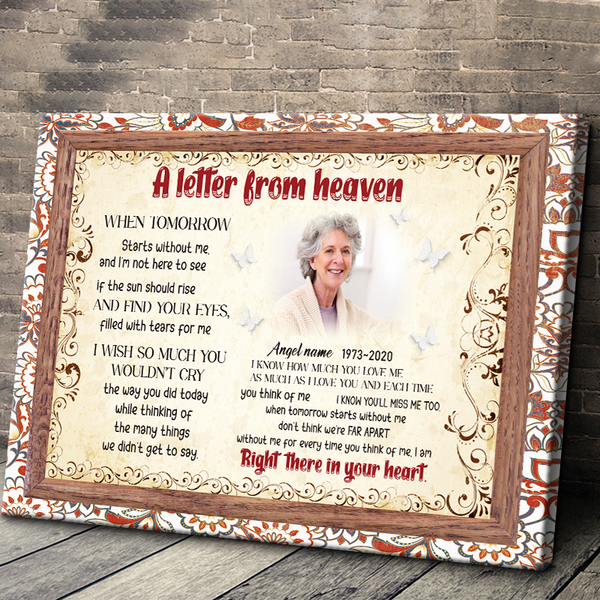 A Letter From Heaven - Custom Photo Memorial Gifts For Angel, Sympathy Gift Personalized Custom Framed Canvas Wall Art
