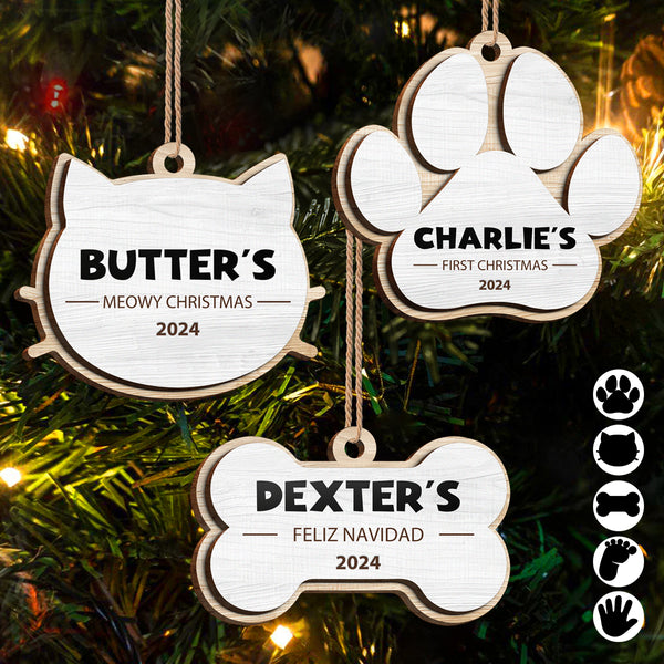 Pets & Baby Footprints - Personalized 2-Layered Wooden Ornament - Gift For Kids, Pet Lovers