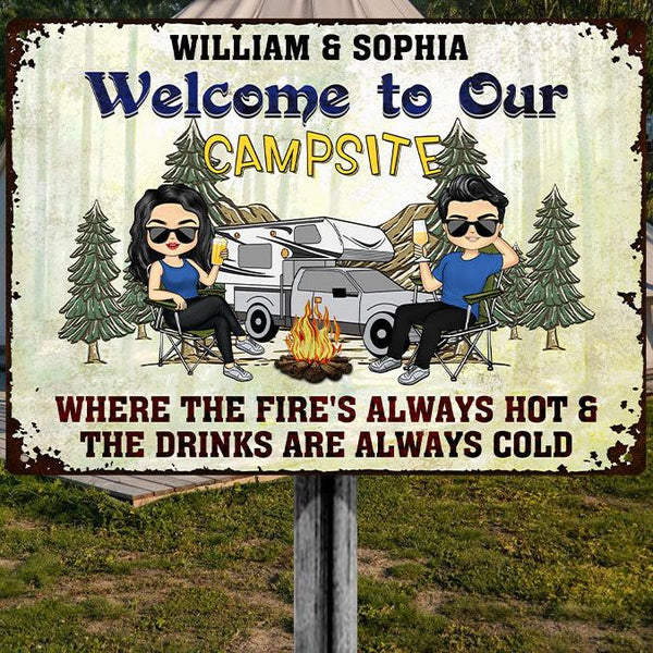 Welcome To Our Campsite - Camping Sign - Personalized Custom Metal Sign