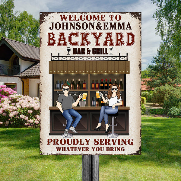 Personalized Custom Classic Metal Signs Backyard Bar Gift For Couples