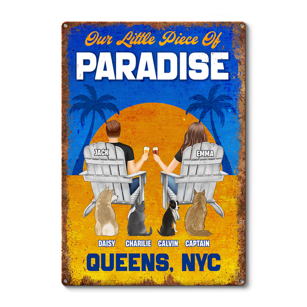 Our Paradise - Summer Sunset Personalized Customized Metal Sign Decoration For Pet Lover Couple