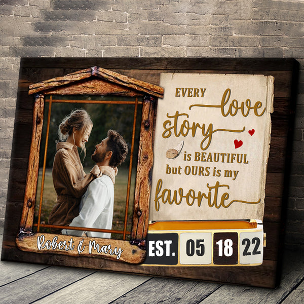 Every Love Story Is Beautiful - Custom Photo, Personalized Custom Framed Canvas Wall Art - Anniversary Gift