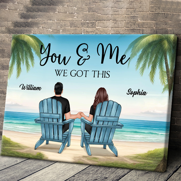 Beach View Couple Sitting Beach Gift For Couple Personalized Custom Framed Canvas Wall Art