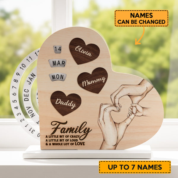 Family A Whole A Lot Of Love - Personalized Heart Rotating Calendar - Unique Gift For Family Members