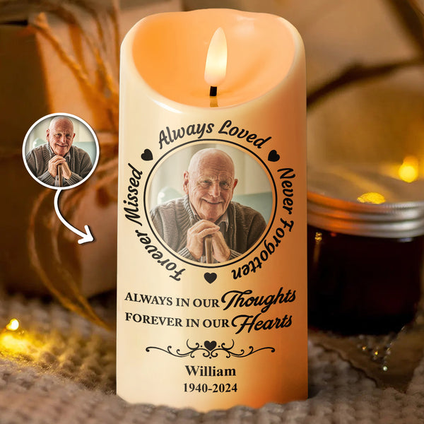 Custom Photo Always In Our Thoughts - Personalized Candle LED Light - Christmas Gift, Sympathy Gift For Family Members