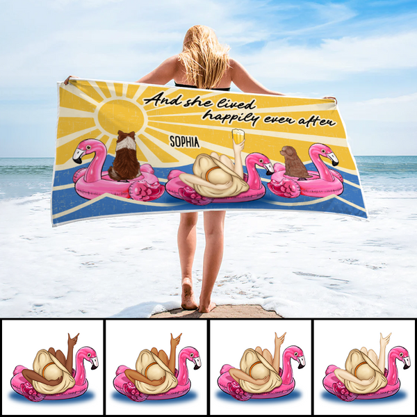 And She Lived Happily Ever After Gift For Dog Lover Personalized Custom Beach Towel