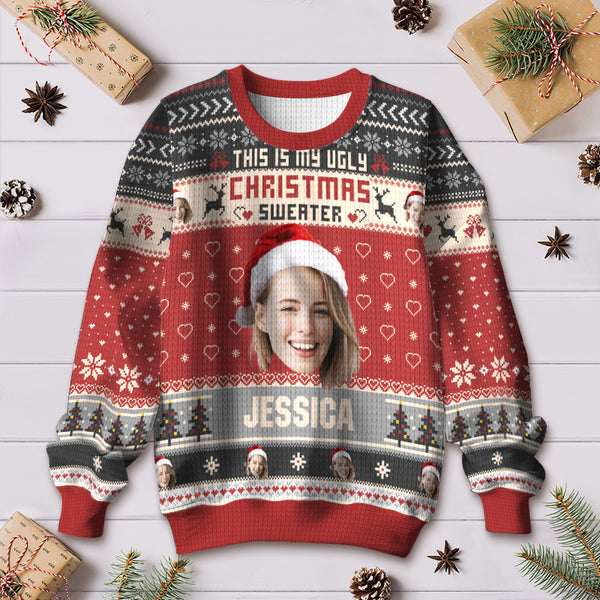 Custom Photo This Is My Ugly Christmas Sweater - Ugly Sweater - Christmas Gifts Personalized Custom Ugly Sweater