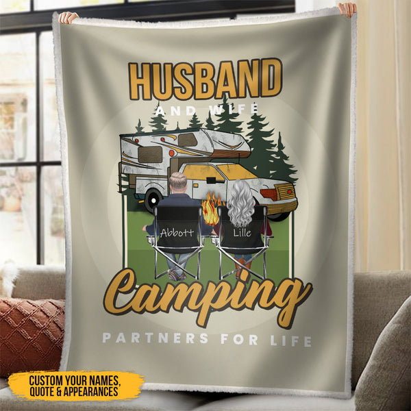 Husband And Wife Camping Partners For Life - Gift For Camping Lovers - Personalized Custom Fleece Blanket