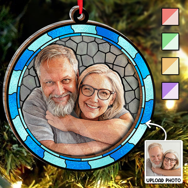 Custom Photo Circle Ornament - Stained Glass Personalized 2-Layered Mix Ornament - Gift For Couple, Husband, Wife, Anniversary, Pet Lovers