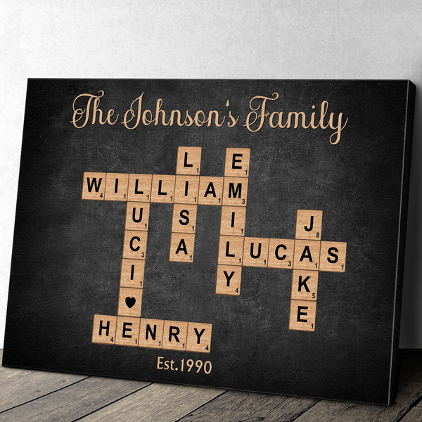 Family Crossword Puzzle Art Created In A Moment - Personalized Customized Canvas - Christmas Gift For Family