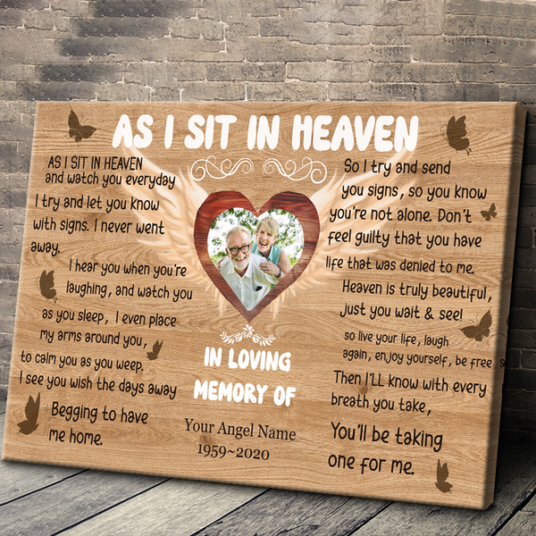 Custom Photo Personalized Canvas Wall Art, As I Sit In Heaven，Sympathy Gifts, Remembrance Gifts