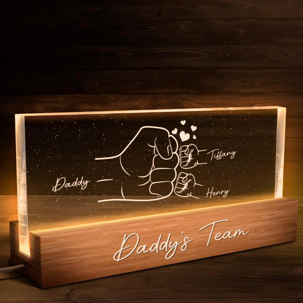 Daddy's Team -  Customized Personalized Acrylic LED Night Light - Gift For Dad Father