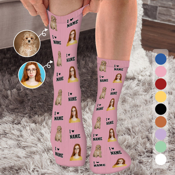 Custom Photo Face I Love You -  Personalized Customized Socks - Gift For Pet Lover
