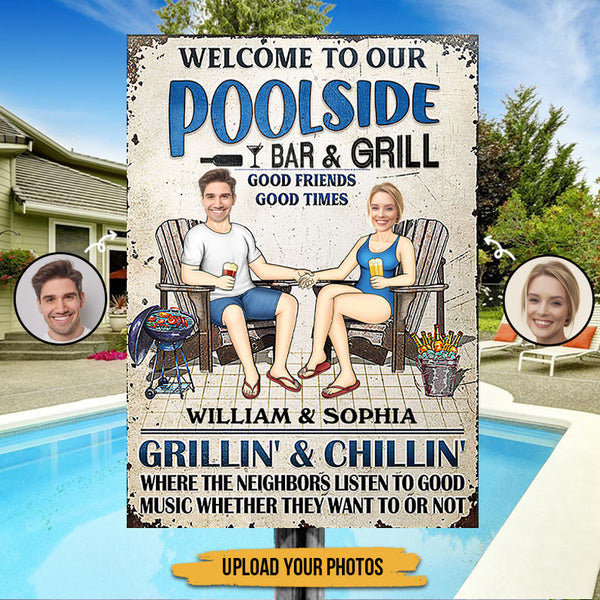 Custom Photo  Personalized Custom Face Classic Metal Signs Swimming Poolside Decor Pool Sign