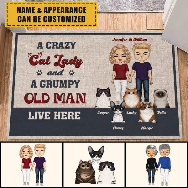 Couple Personalized Doormat - A Crazy Cat Lady - Family Gift for Cat Lovers