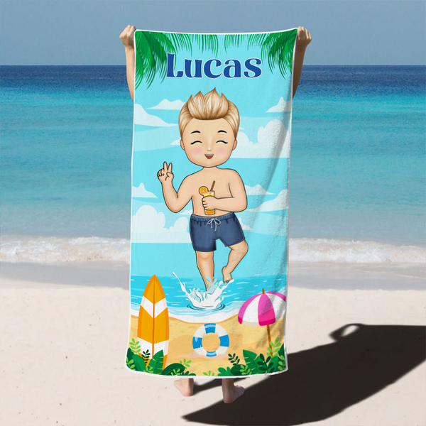 Kids On The Beach - Personalized Customized Beach Towel - Gift For Children Grandkids